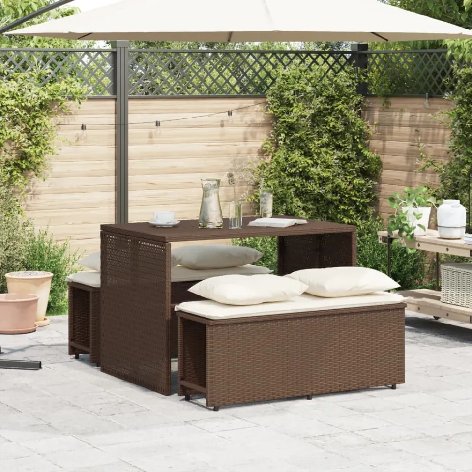 vidaXL 3-delige Tuinset met kussens poly rattan bruin, foto 3