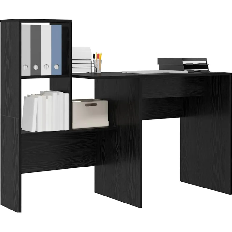 vidaXL Bureau Zwart Eiken 131,5 x 50 x 106,5 cm Bewerkt hout