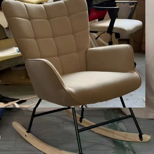 Maisentiel Schommelstoel 91 x 61 x 88 cm met voetensteun, lamswol en metalen frame, grijs Beige