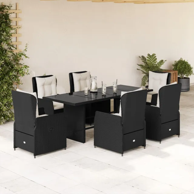 vidaXL 7-delige Tuinset met kussens poly rattan zwart, foto 2
