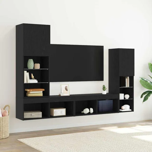 vidaXL TV-kast 4 st Zwart eiken Bewerkt hout