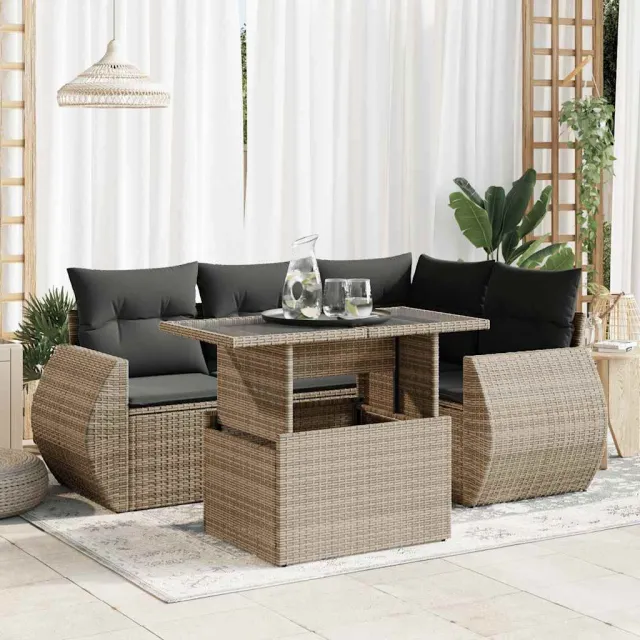 vidaXL 5-delige Loungeset met kussens poly rattan grijs, foto 2