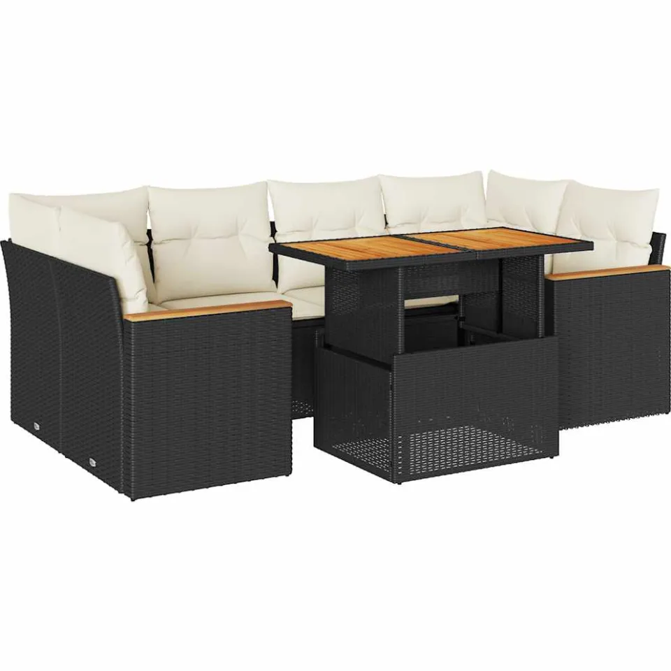 vidaXL 6-delige Loungeset met kussens poly rattan acacia zwart, foto 3