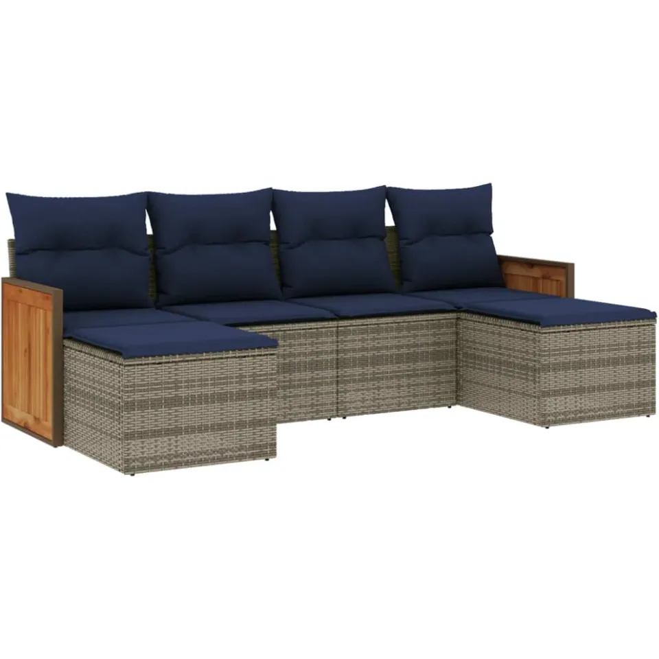 vidaXL 6-delige tuinbankset met kussens, grijs polyrotan, foto 3