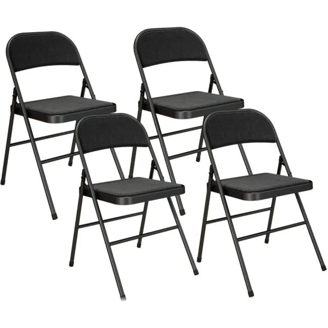 Clruro Klapstoel Set van 4 - 45 x 46 x 78 cm - Draagbaar en Gepolsterd - Linnenlook/Staal - Zwart