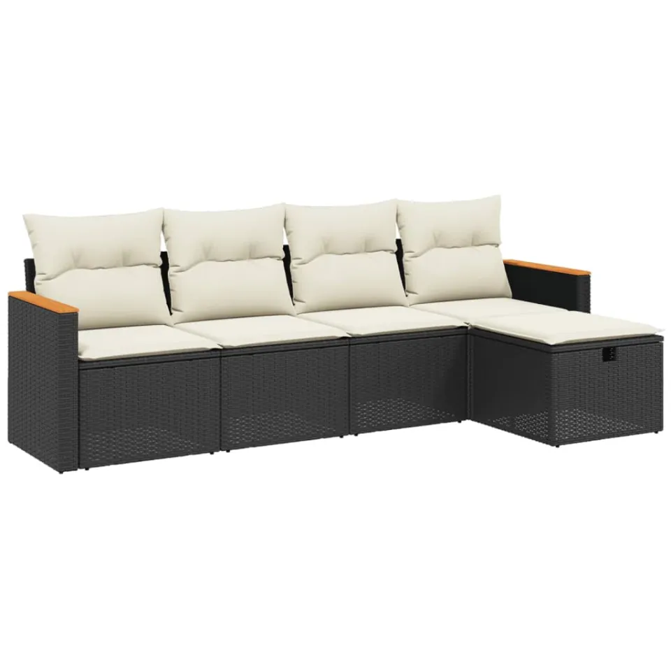 vidaXL 5-delige Loungeset met kussens poly rattan zwart