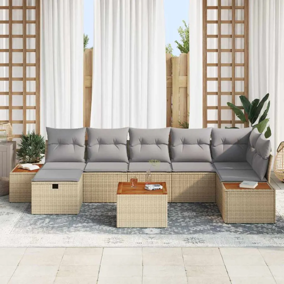 vidaXL Tuin Sofa Set 8 st Beige poly rattan, foto 2