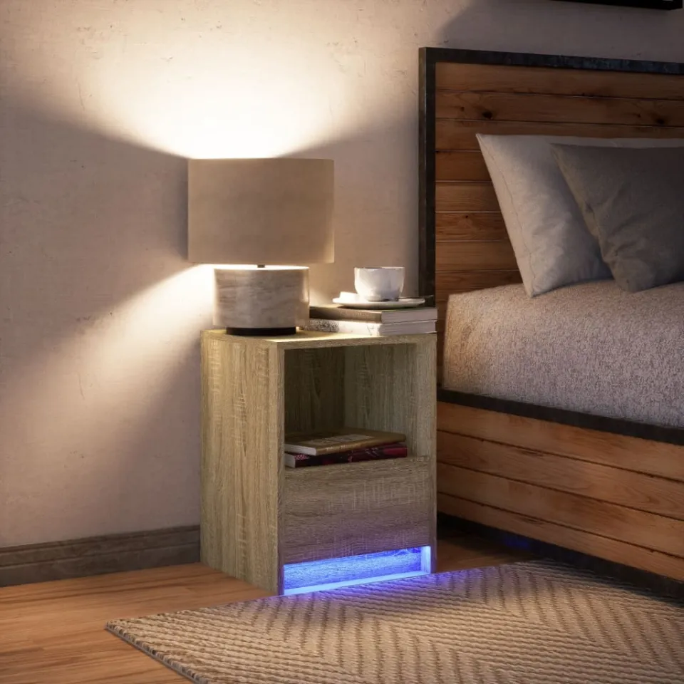vidaXL Nachtkastje met LED-verlichting bewerkt hout sonoma eikenkleur, foto 4