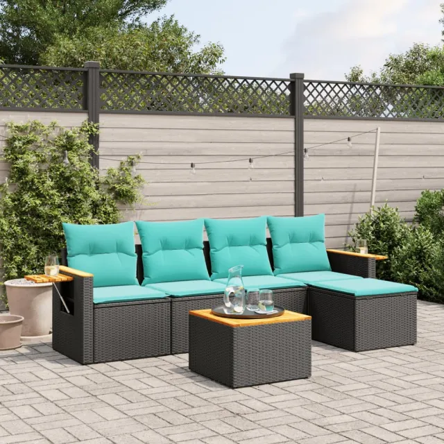 vidaXL 6-delige Loungeset met kussens poly rattan zwart, foto 2