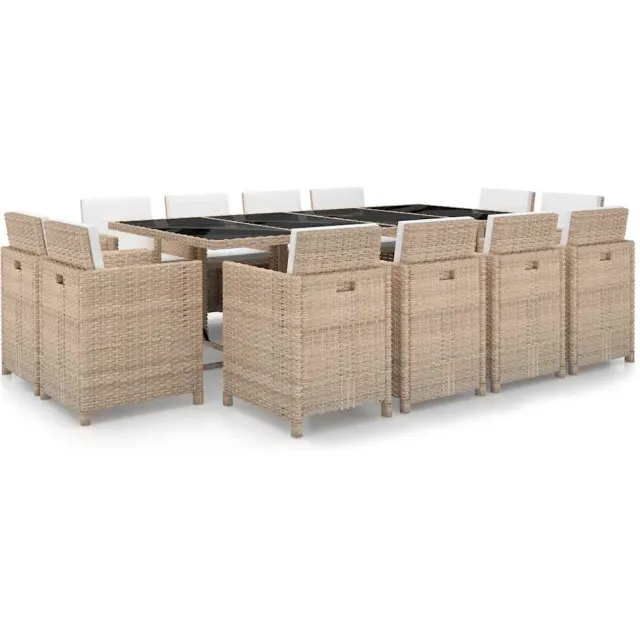 vidaXL 13-delige Tuinset met kussens poly rattan beige
