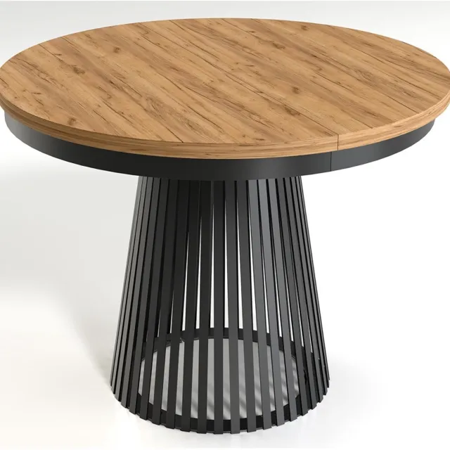 Selsey Garda – Uitschuifbare ronde eettafel, Craft eiken goud/zwart, 100 cm