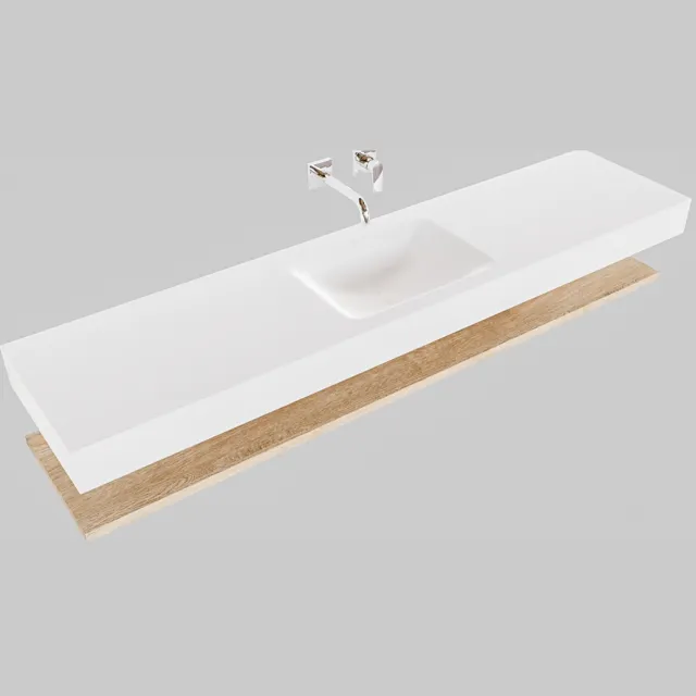 Boss & Wessing Badkamermeubel BWS Ibiza 200 cm met Washed Oak Planchet Solid Surface Wastafel Mat Wit (acht varianten)