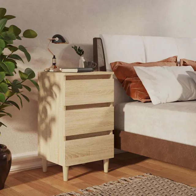vidaXL Nachtkastje met houten poten 40x35x69 cm sonoma eikenkleurig Bruin