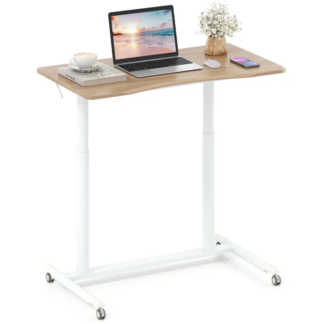 GranMaison Laptoptafel op Wielen - Bedtafeltje - Bijzettafel - Natuur & Wit