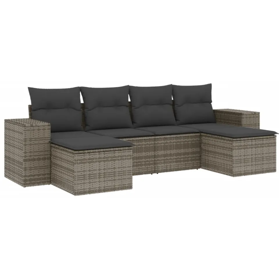 vidaXL 6-delige Loungeset met kussens poly rattan grijs, foto 3