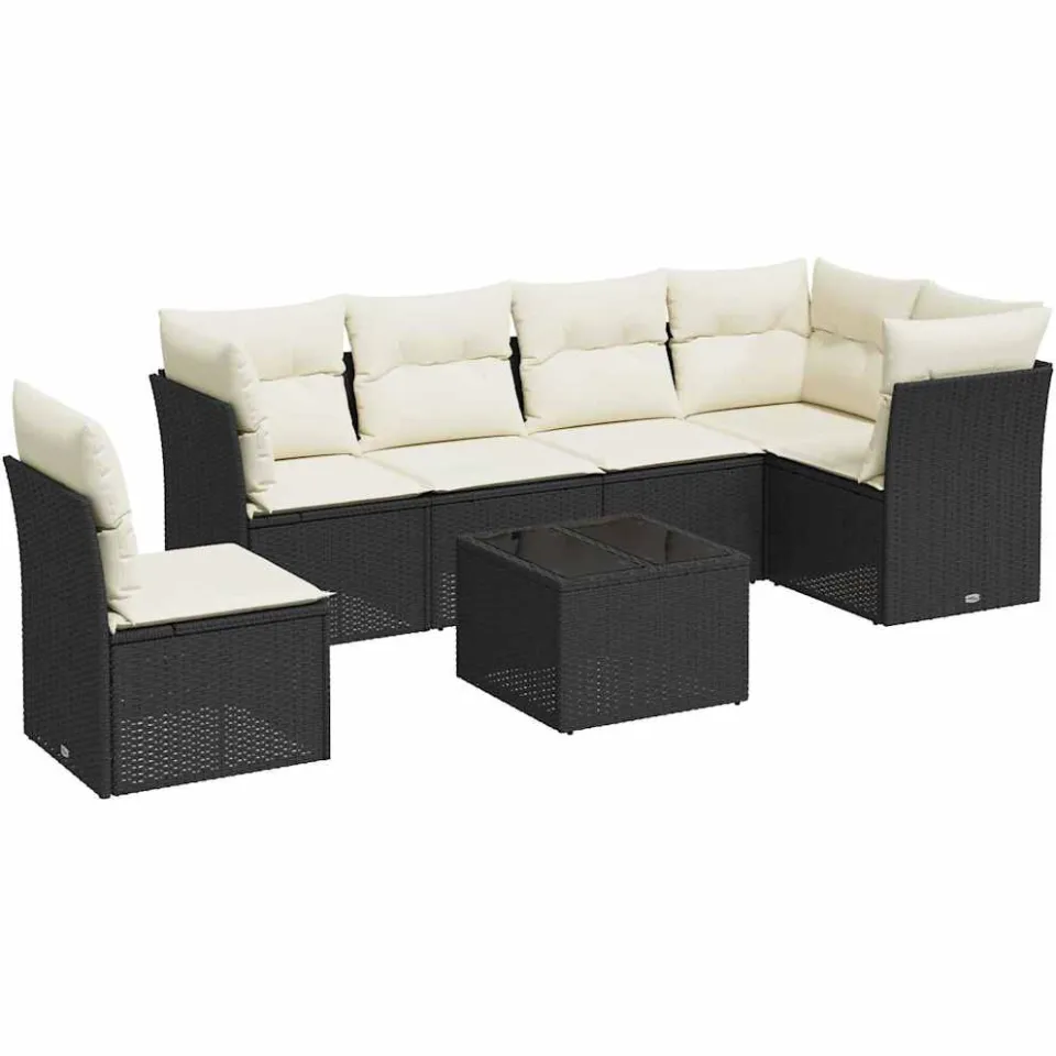 vidaXL 7-delige Loungeset met kussens poly rattan zwart, foto 3