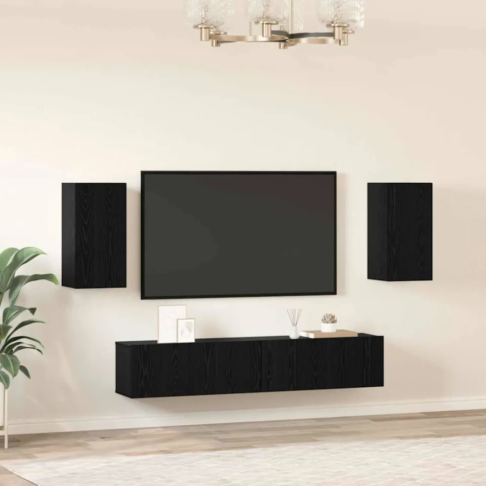 vidaXL Tv-meubelset 4 st 80 x 30 x 30 cm Zwart Eiken, foto 4
