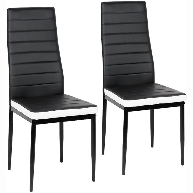 PIPIPOXER Eetkamerstoelen - Set Van 2 - Eettafelstoel - Keukenstoel -Stoel-PU Leer - Metalen Poten -Zwart en wit