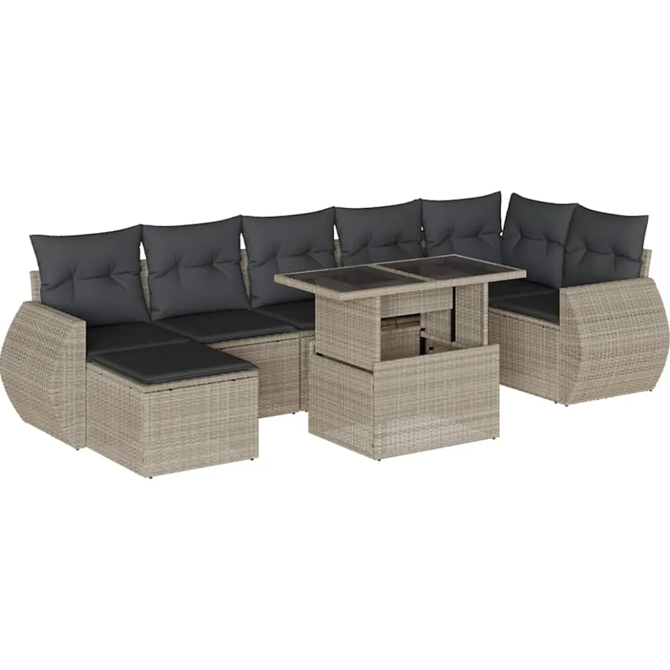 vidaXL 8-delige Loungeset met kussens poly rattan lichtgrijs grijs, foto 4
