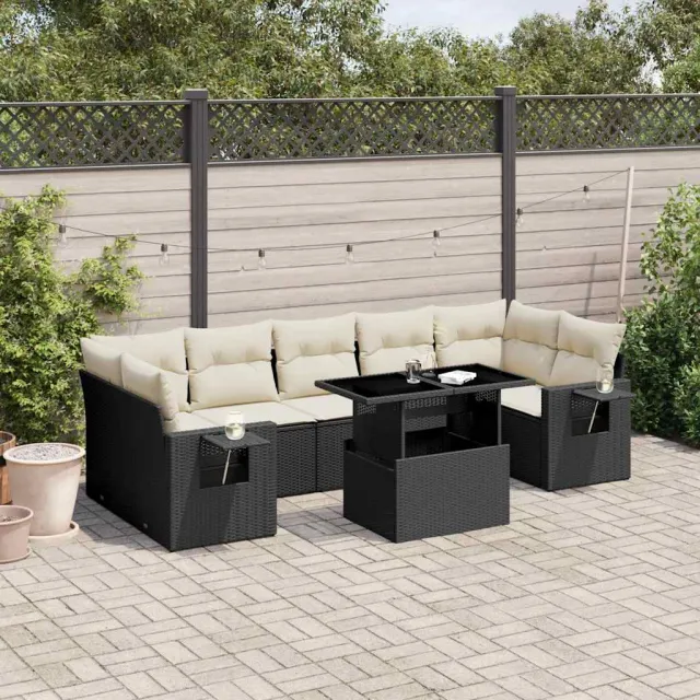 vidaXL 8-delige Loungeset met kussens poly rattan zwart, foto 2