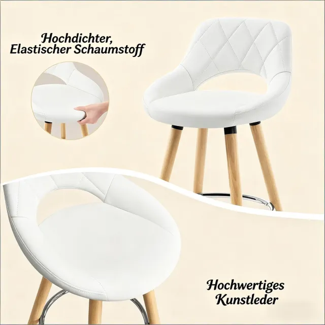 STILVORA Barkruk 68 Cm - Ergonomische Zitting Met Rugleuning - Voor Keuken En Bar - Kunstleer En Hout - Wit