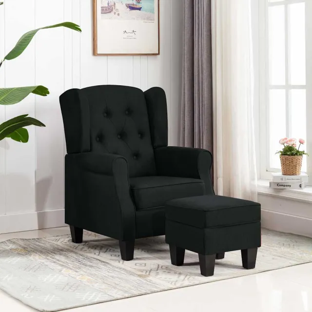 vidaXL Fauteuil met voetenbankje stof zwart