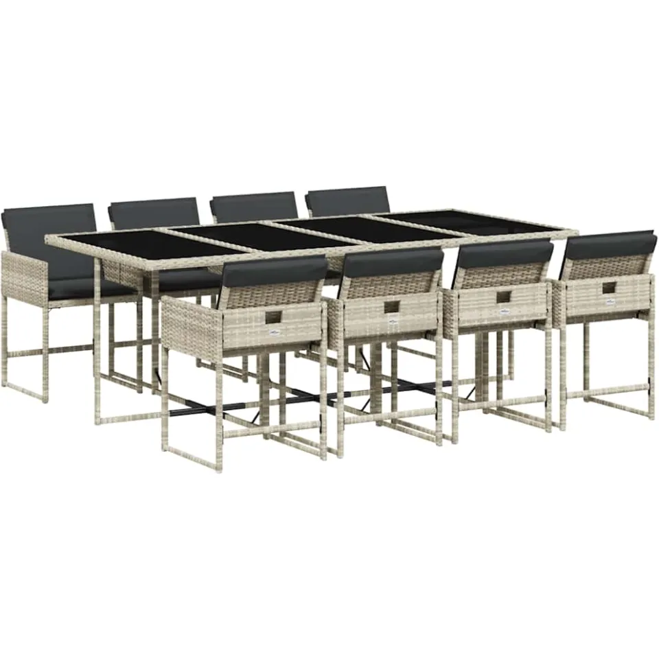 vidaXL 9-delige Tuinset met kussens poly rattan lichtgrijs grijs, foto 3