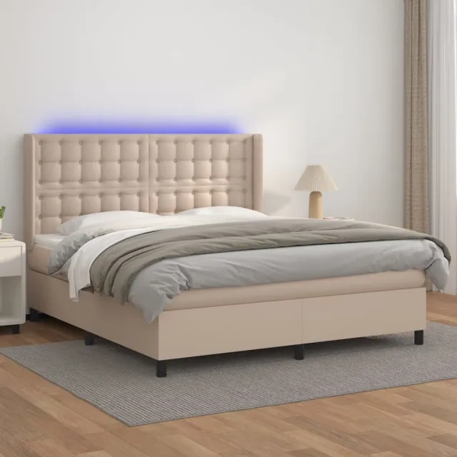 vidaXL Boxspring met matras en LED kunstleer cappuccinokleur 180x200cm bruin