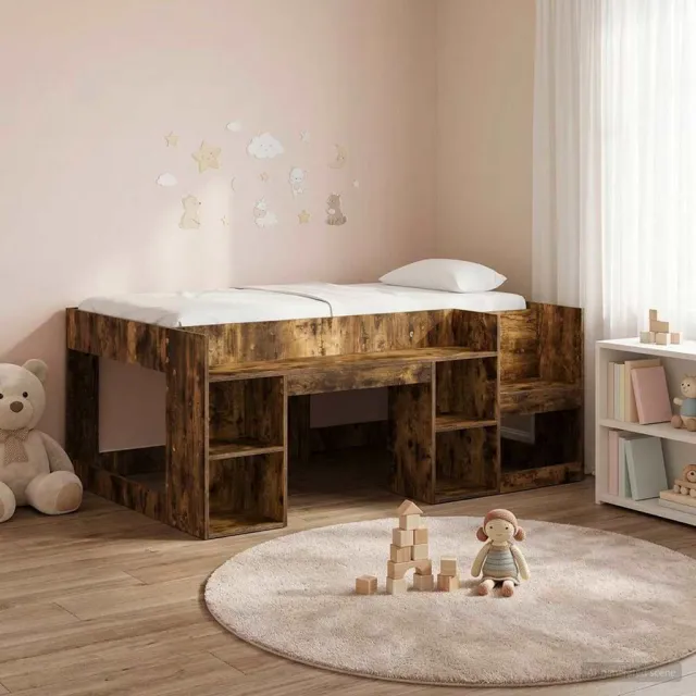 vidaXL Jeugd bedframe met opbergruimte Gerookt eiken 80 x 160 cm Bruin