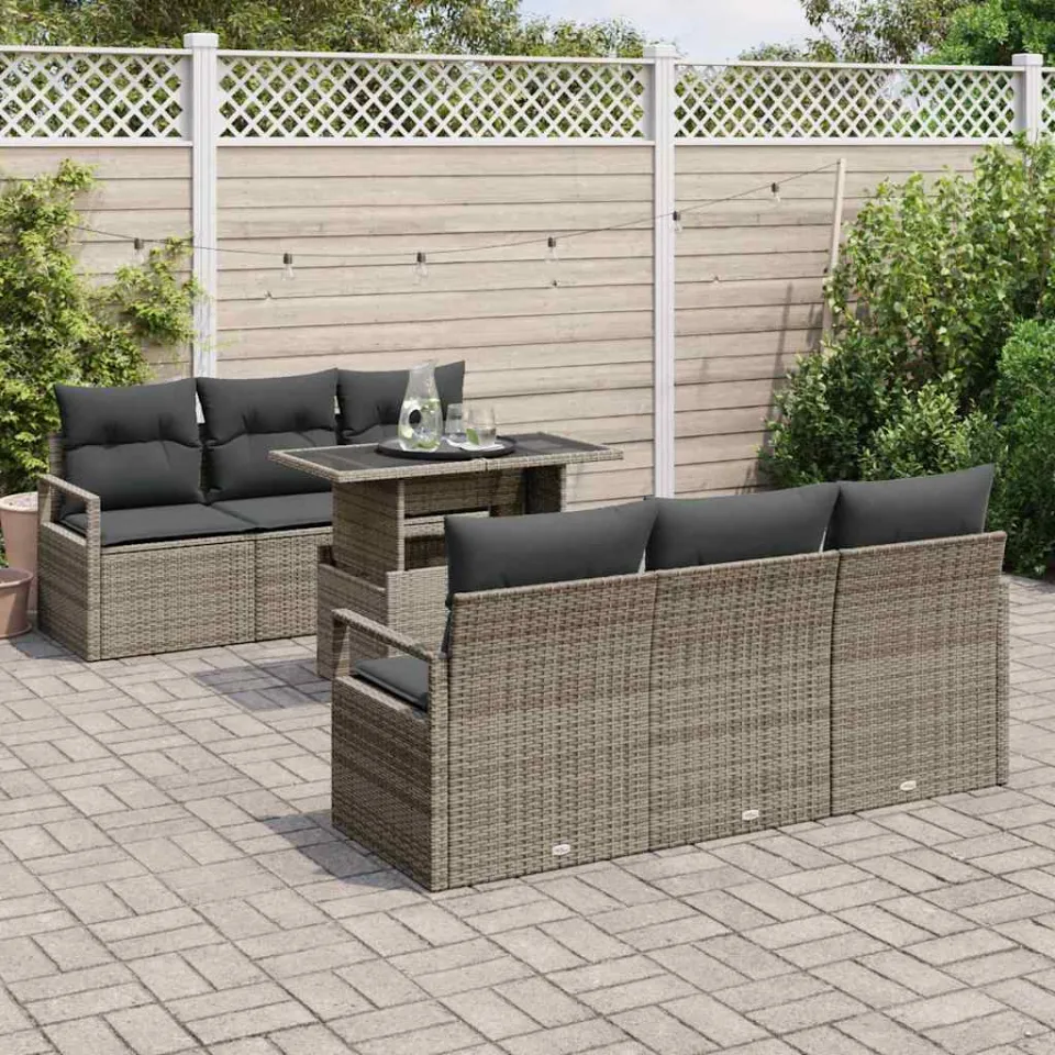 vidaXL Tuin Sofa Set 7 st Grijs Poly riet, foto 3