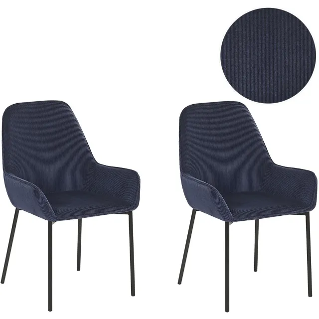 Beliani LOVERNA - Eetkamerstoel - Donkerblauw - Corduroy
