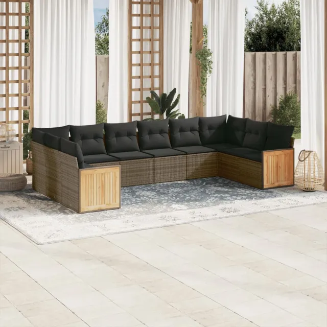 vidaXL 10-delige Loungeset met kussens poly rattan grijs, foto 2