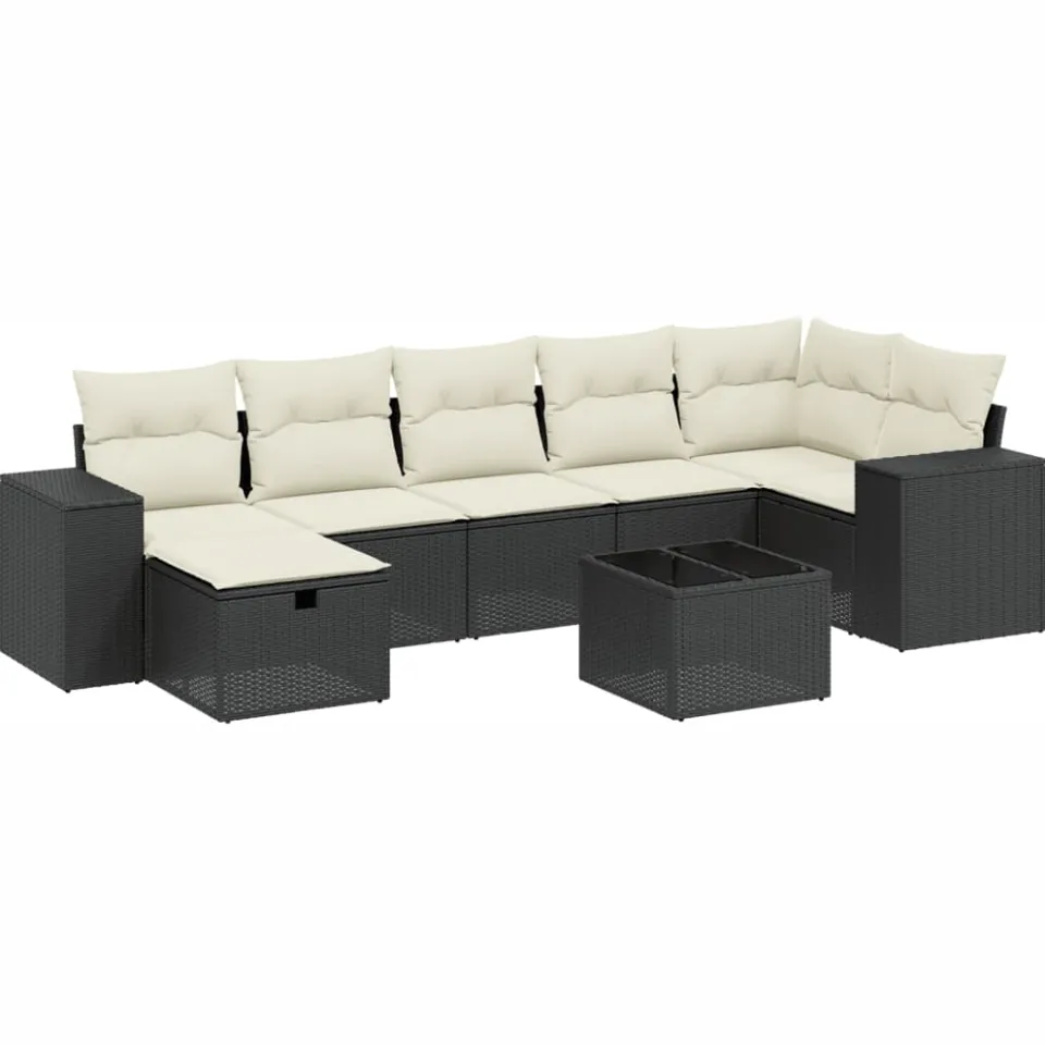 vidaXL 8-delige Loungeset met kussens poly rattan zwart