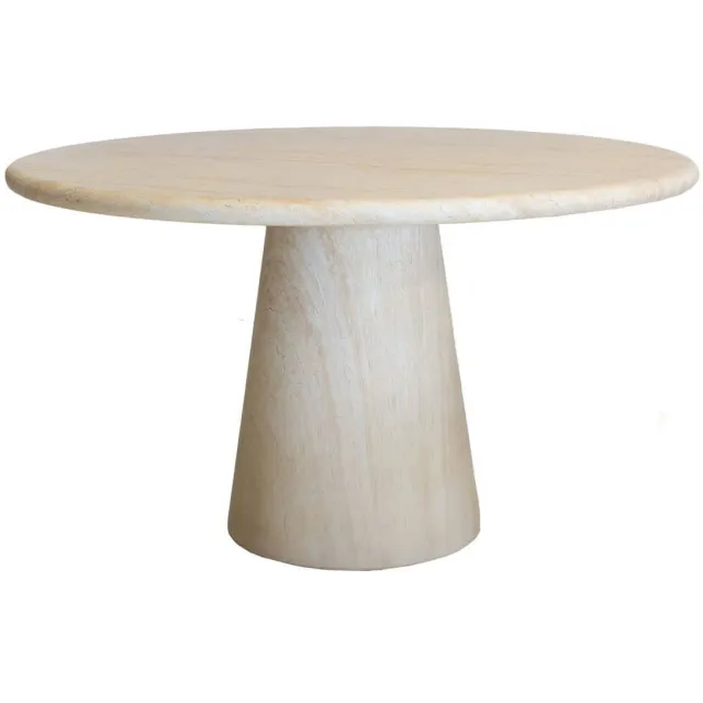 Giga Meubel Eettafel Brunn Rond - Travertin - 130x130x76cm lichtbruin