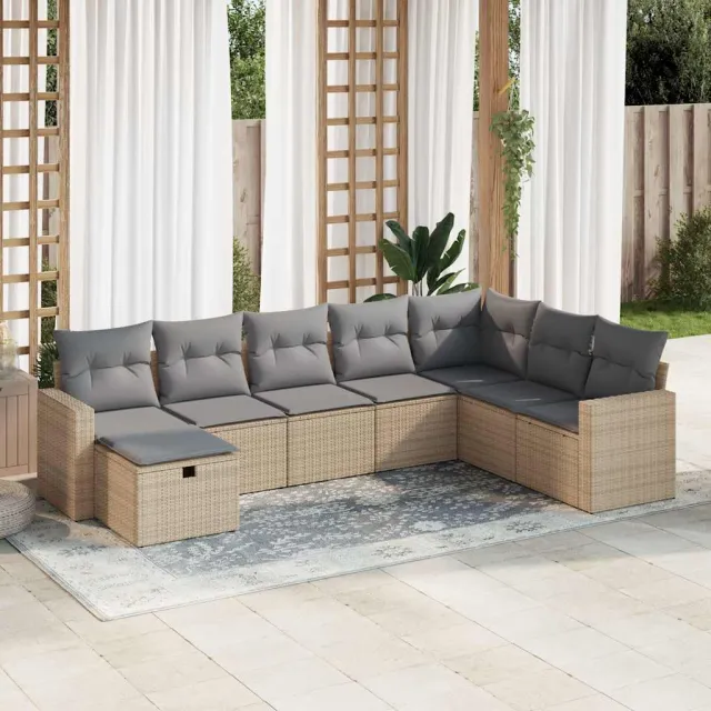 vidaXL 8-delige Loungeset met kussens poly rattan beige, foto 2