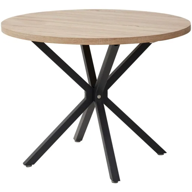 NaevaMi Massief Houten Eettafel - Nordic Ronde Tafel - Ronde Eettafel 100cm - Eetkamer Tafel - Woonkamer - Koffietafel - Eetkamertafel Rond - Stalen Frame Zwart - Licht Bruin Lichtbruin