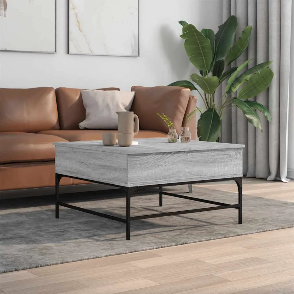 vidaXL Salontafel 80x80x45 cm bewerkt hout en metaal grijs sonoma, foto 2