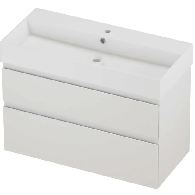 Proline Zara Badmeubelset Porselein Loft 1 Kraangat Asymmetrisch 100x46x73 cm Glans Wit Glans Wit