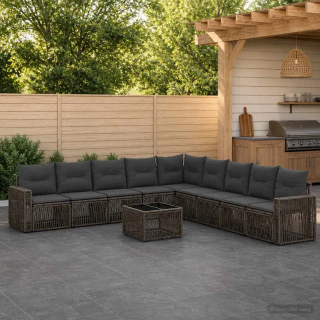 vidaXL Tuinbankenset 10 st 9-zits Grijs en Donkergrijs poly rattan, foto 2