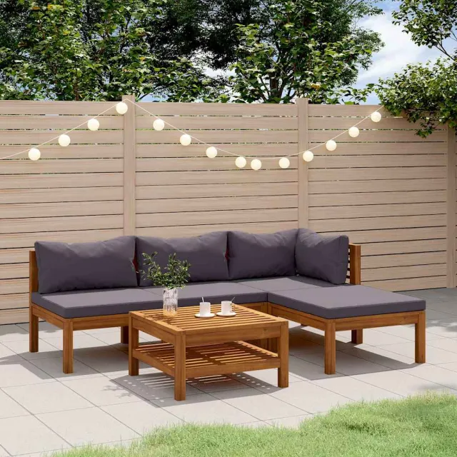 vidaXL 5-delige Loungeset met kussens massief acaciahout grijs, foto 2