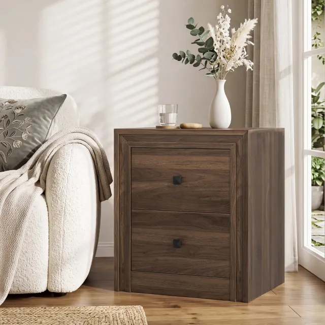 STILVORA Nachtkastje - 2 Lades Met Opbergruimte - Voor Slaapkamer En Woonkamer - MDF En Spaanplaat - 46,6 x 39 x 53,5 cm - Koffiebruin Donkerbruin