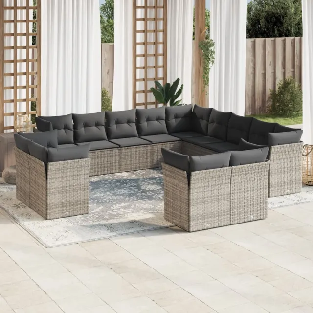 vidaXL 13-delige Loungeset met kussens poly rattan grijs, foto 2