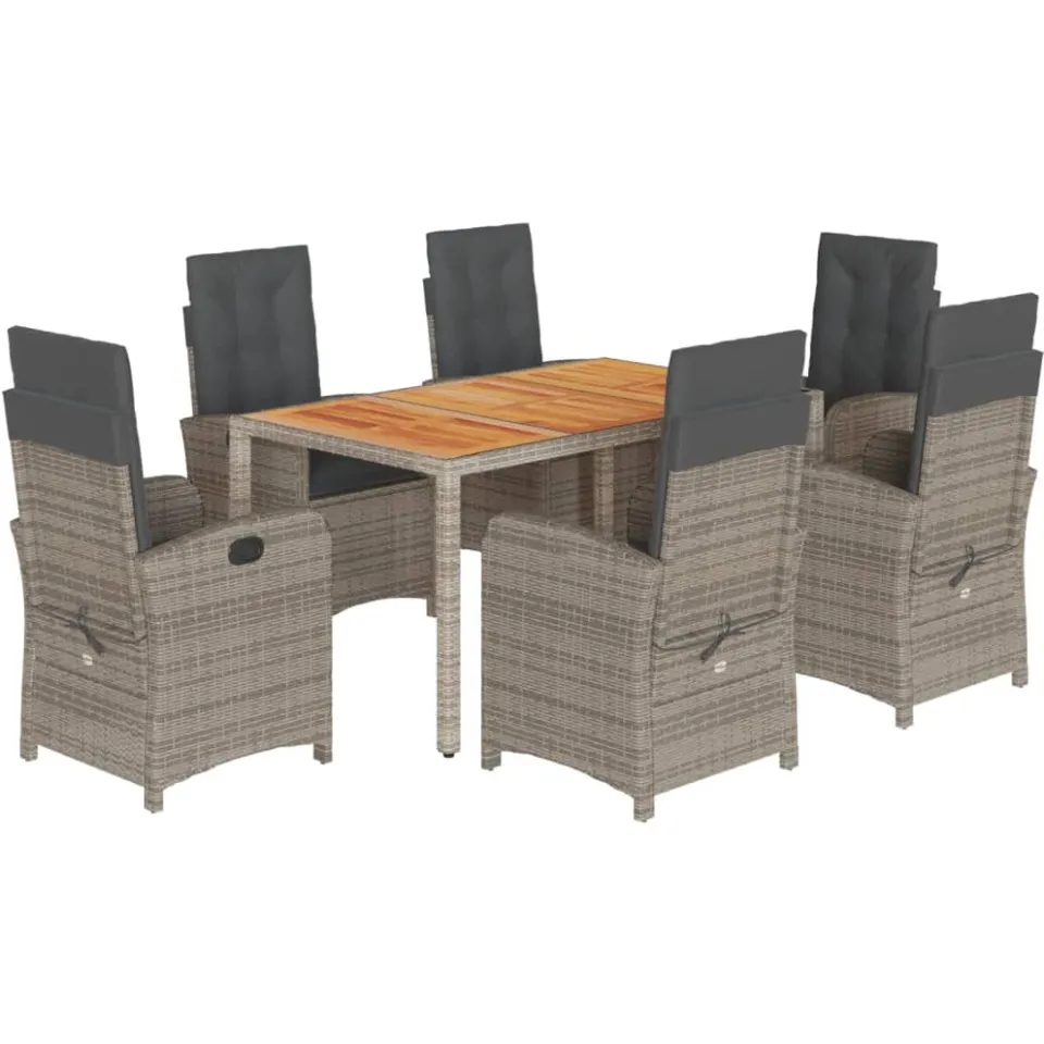 vidaXL 7-delige Tuinset met kussens poly rattan grijs, foto 4