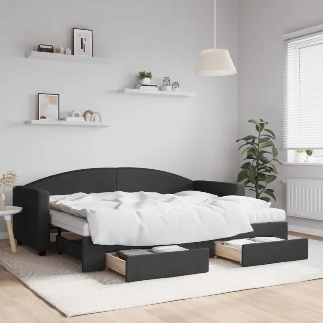 vidaXL Slaapbank met onderschuifbed en lades 80x200 cm stof zwart