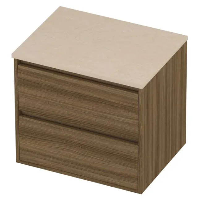 Proline Deck Badmeubelset Hardsteen Greeploos Symmetrisch 60x46x54 cm Sand Stone Caramel Walnut Houtlook