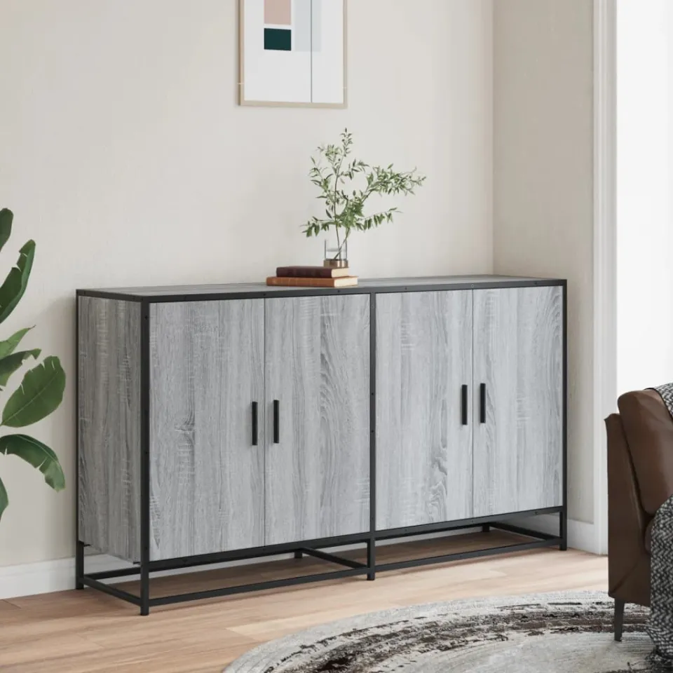 vidaXL Dressoir 134x35x76 cm bewerkt hout grijs sonoma eikenkleurig, foto 2