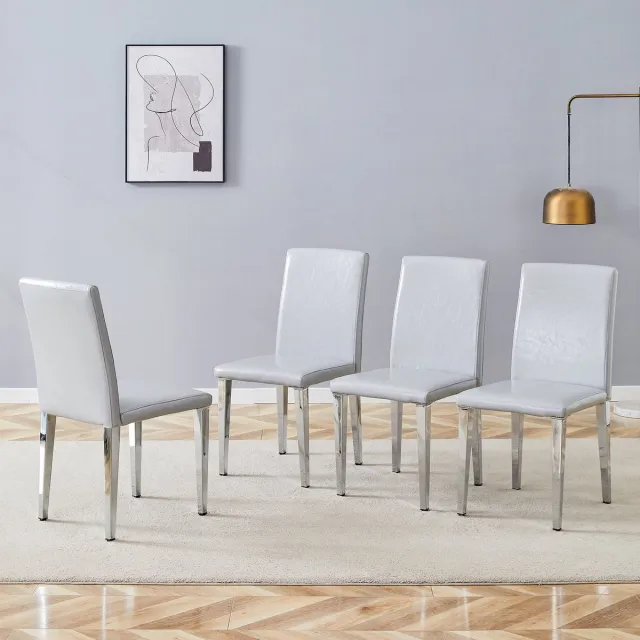 Clruro Eetkamerstoelen - 4-delig - Minimalistische stoelen Europese luxe - modern - PU leer gestructureerd - Lichtgrijs/Zilver