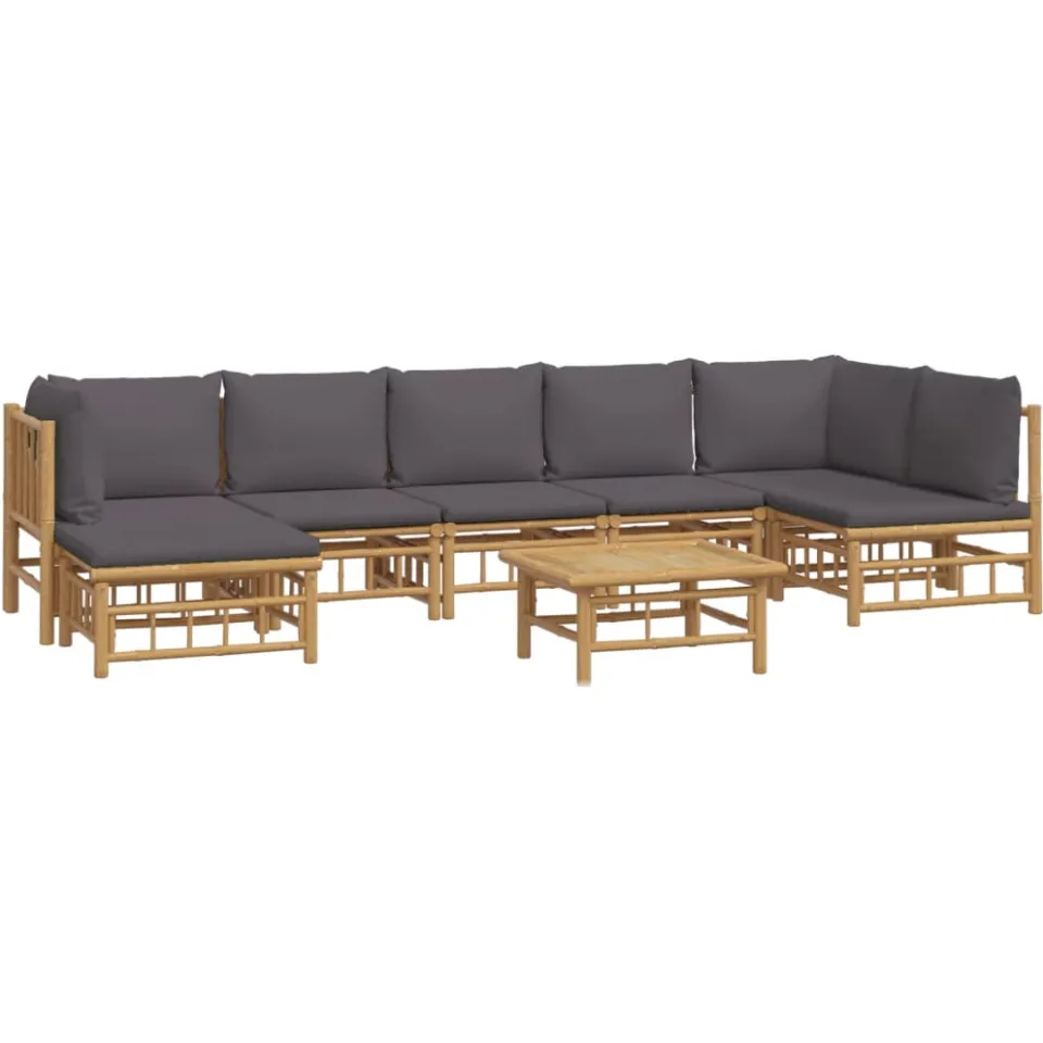 vidaXL 8-delige Loungeset met kussens bamboe donkergrijs Bruin
