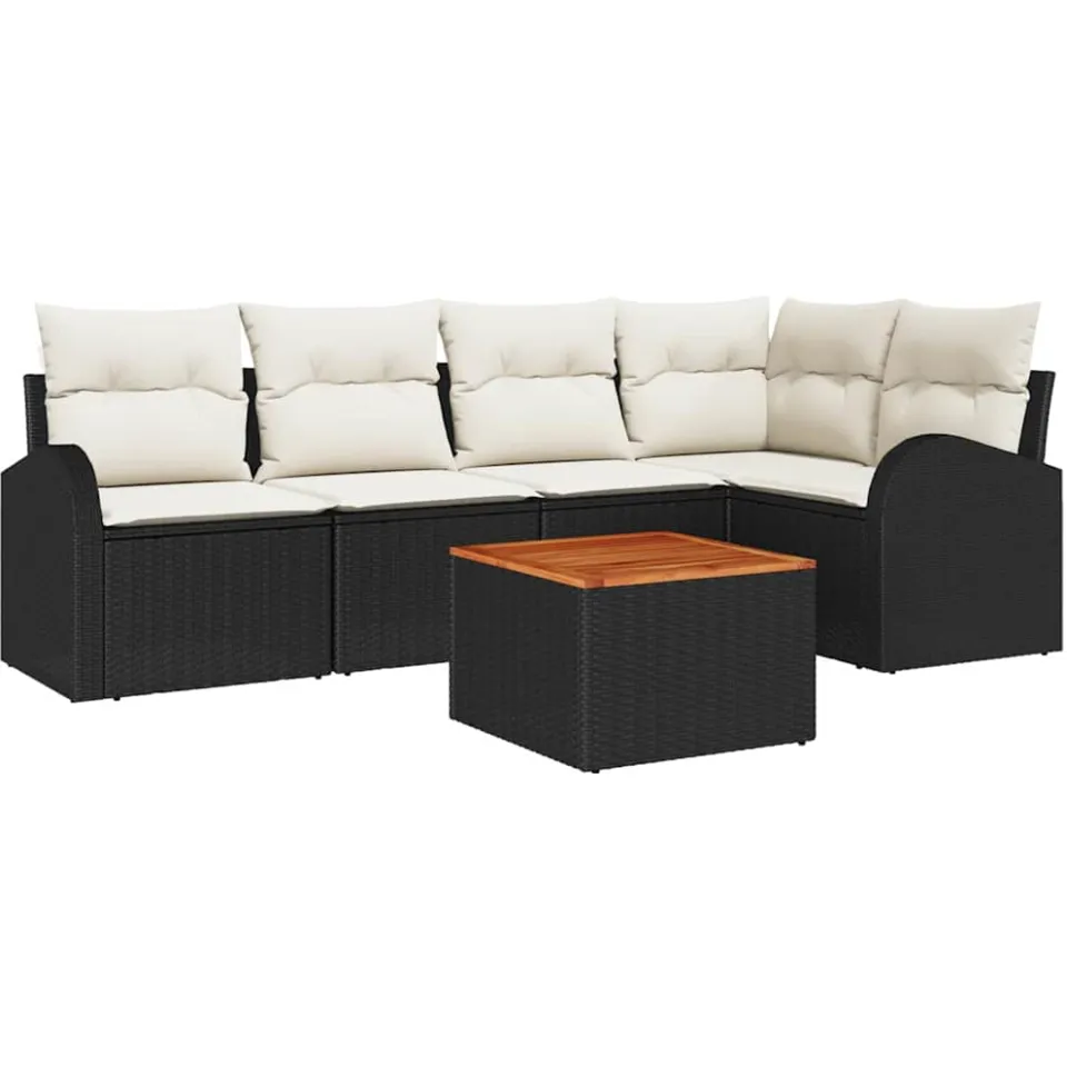 vidaXL Tuinbankenset 6 st Zwart en Crème poly rattan