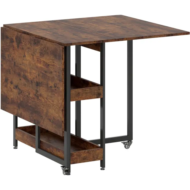 Homona Klapbare eettafel - Voor maximaal 4 personen - Met 2 opbergvakken en wielen met remmen - 133,4 x 80 x 75 cm - Rustiek bruin